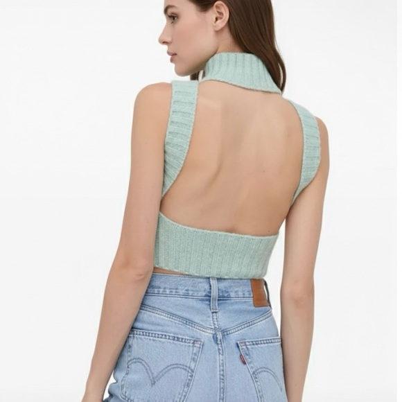 COPY - COPY - Open back turtle neck fuzzy sweater top - Picture 2 of 5